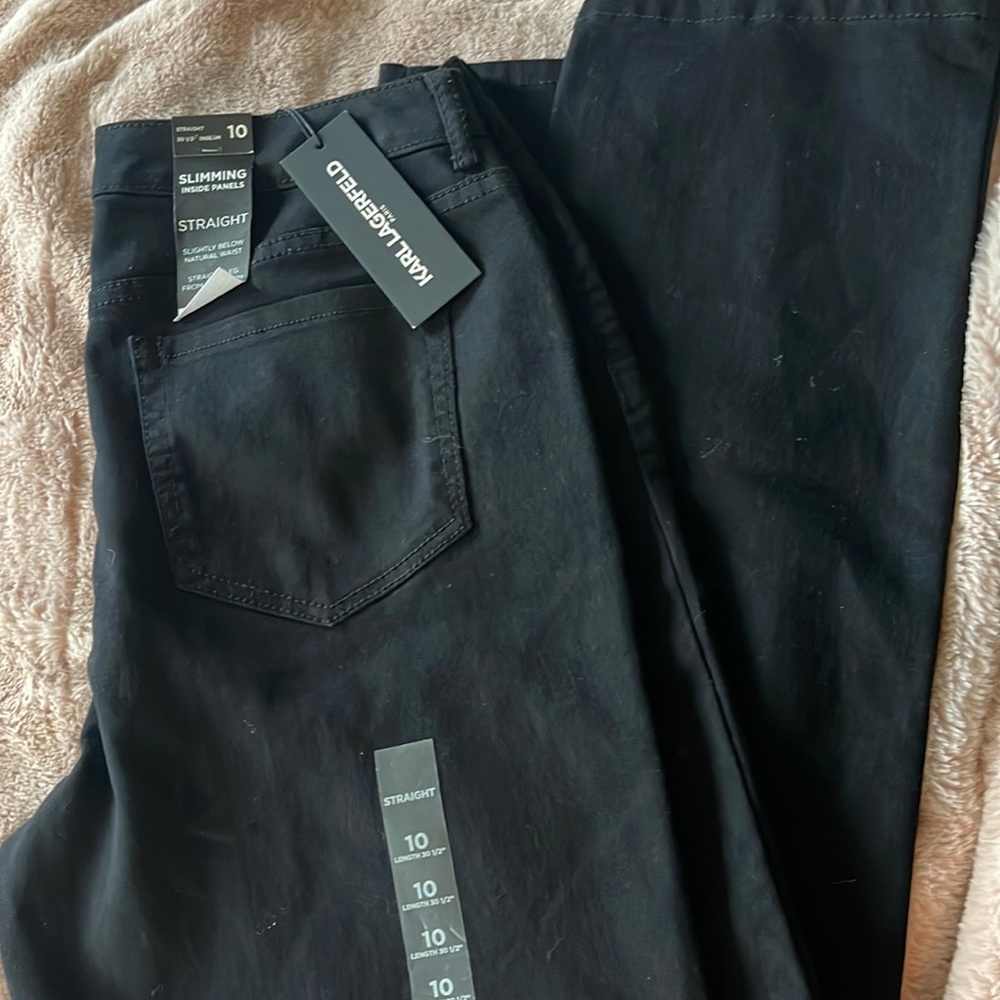 Karl Lagerfeld Size 10 Stretch Jeans, Straight Leg, Black